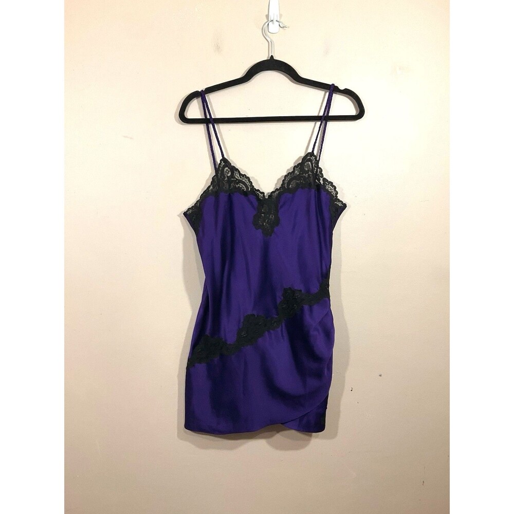 VTG Victoria Secret Gold Label Satin Mini Slip Dress M Purple Goth Grunge 90s